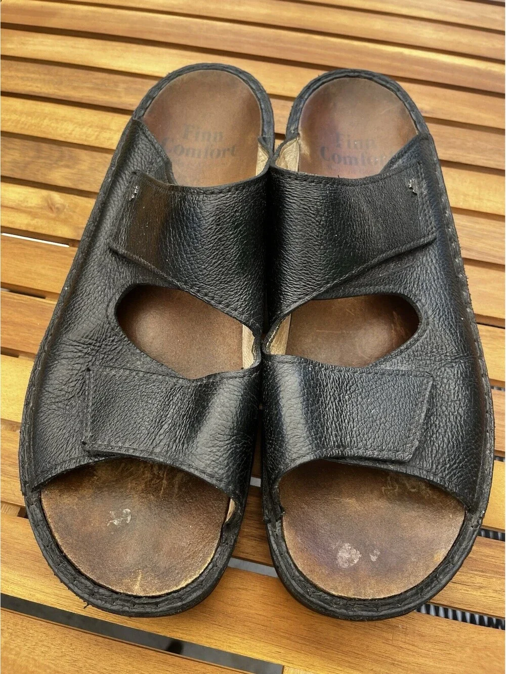 Finn Comfort Riad Men's Black Buggy Leather Slide Sandal Size EUR 47 / 12.5 US